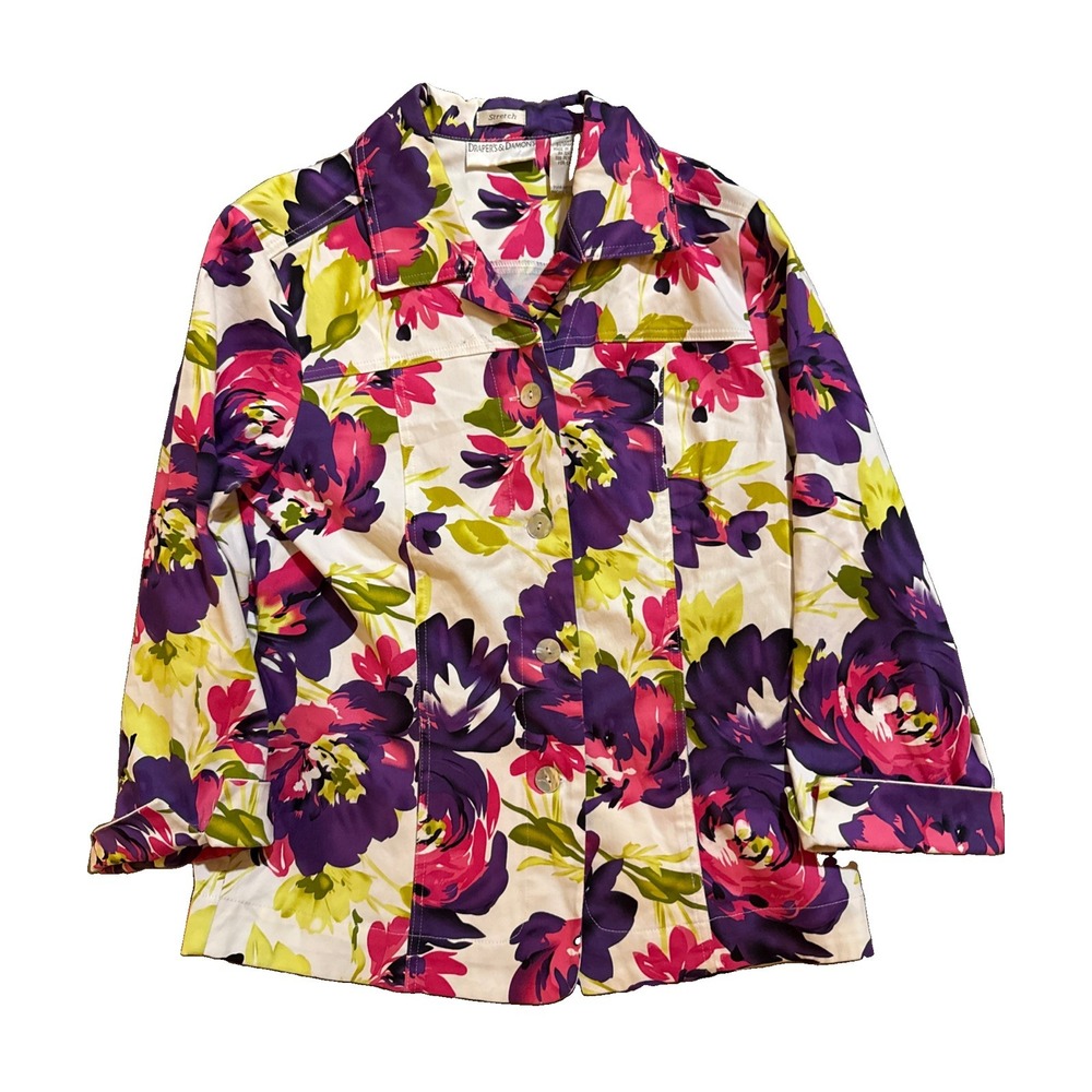 Drapers and Damon's Floral Jacket S Pink Purple 97% Cotton
